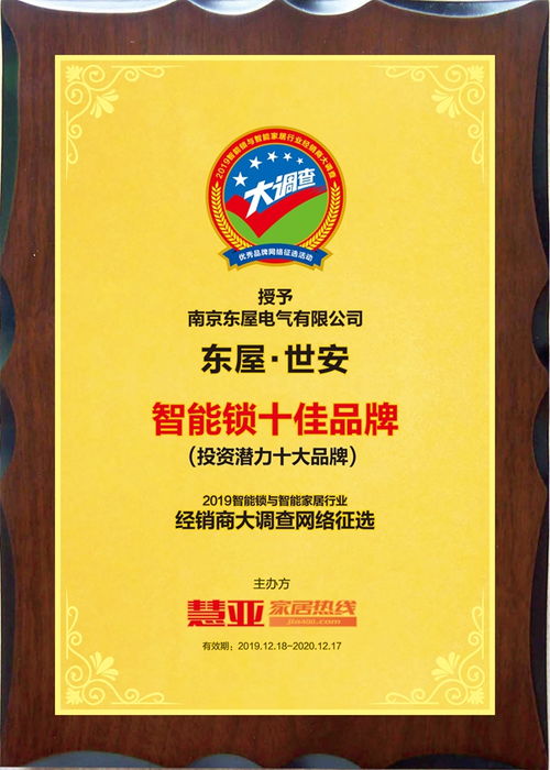 东屋·世安智能锁 以卓越软件开发实力，荣膺投资潜力十大品牌